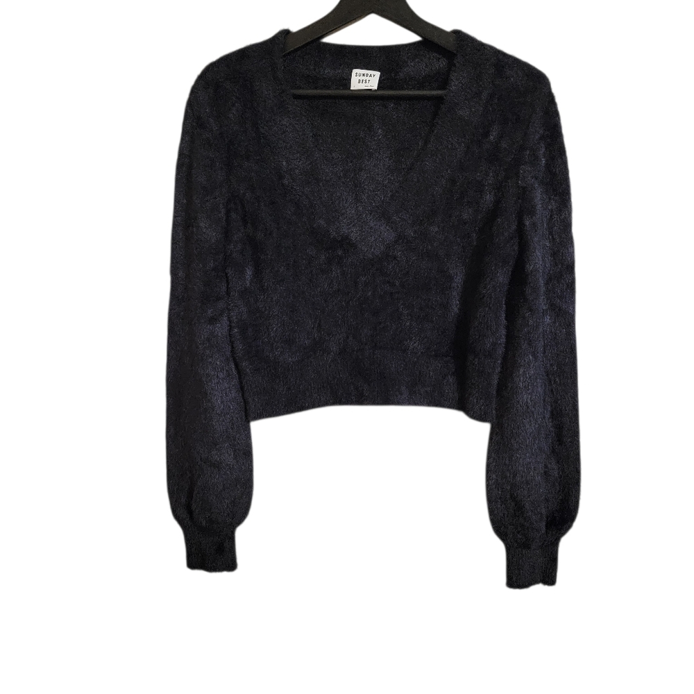 Aritzia Sunday Best Cropped Black Fuzzy Sweater